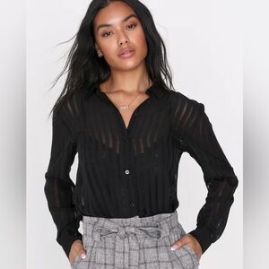 Lulu's NWOT Semi-Sheer Shadow Stripe Button Down Top // long sleeve XL new